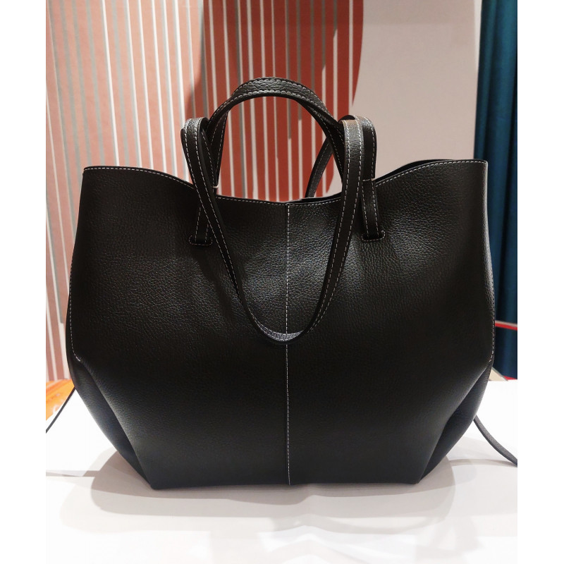 Shopping Maxi Vera Pelle Made in Italy Nero