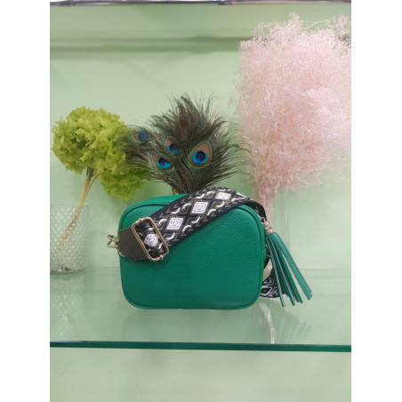 Colour Bag MiniBag Vera Pelle Made in Italy Verde Doppia Tracolla Inclusa Una in Pelle ed Una in Tessuto